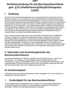 SRH Verfahrensordnung für das Beschwerdeverfahren gemäß § 8 Lieferkettensorgfaltspflichtengesetz (LkSG) mit Einleitung und Verfahrensablauf.